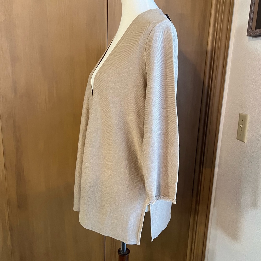 JJill open front fringe sleeve cardigan, macadamia, small - Picture 4 of 9